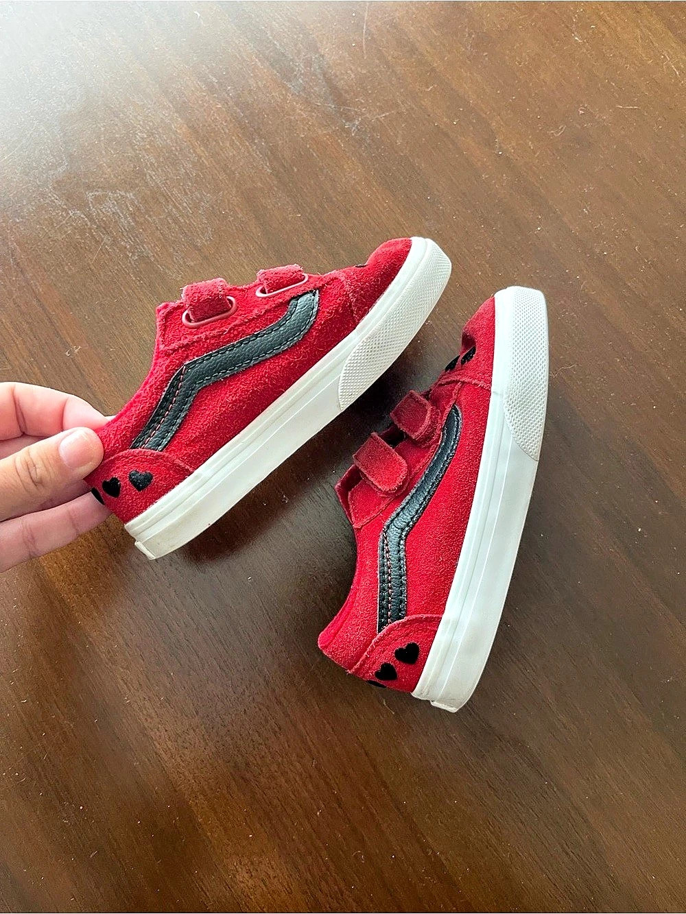 Vans Old Skool V Toddler Red Heart Sneakers Red & Black Girls US 8.0